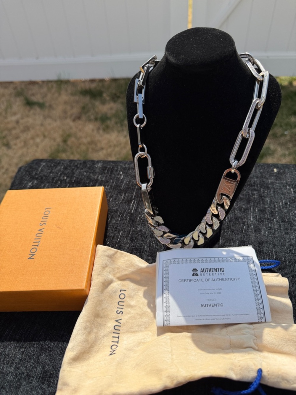 Louis Vuitton Multitone Curb and Link Necklace in Silver, Gold, Blue - Picture 6 of 7